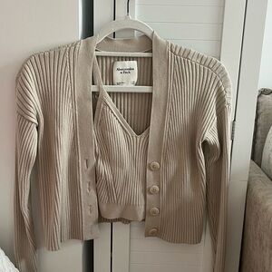 Abercrombie & Fitch Tan Ribbed Cardigan Sweater Set with tank